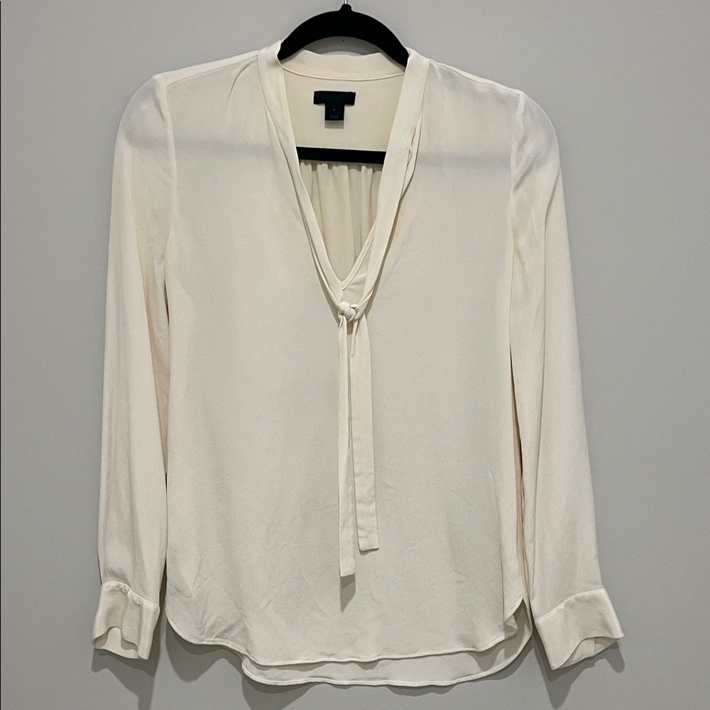 J. Crew Collection Silk Cream Bow Tie Blouse